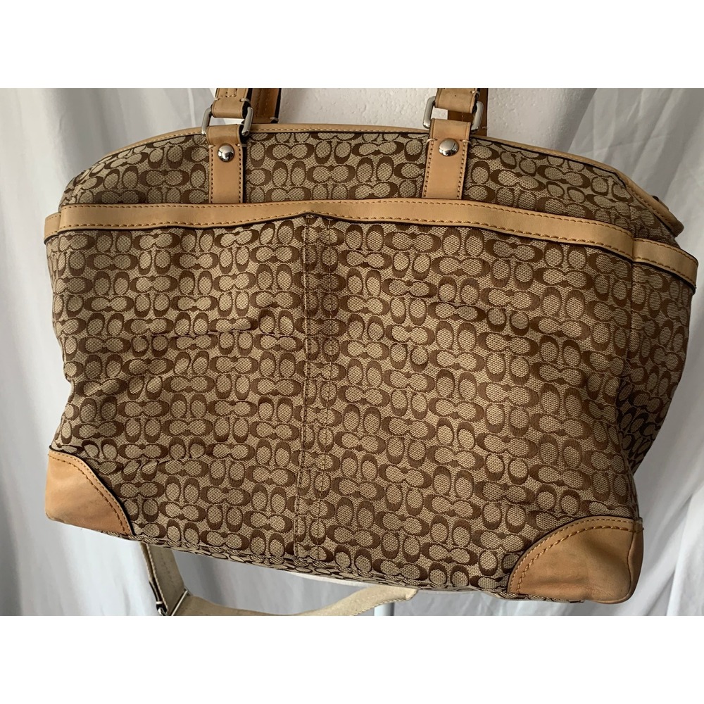 Coach Signature Jacquard Satchel Brown Tan Leather Trim F13813 Bag #922 - Picture 2 of 12